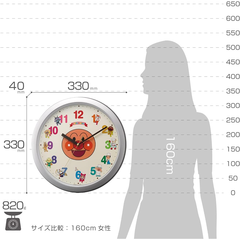 RHYTHM Anpanman Wall Clock Character Analog Silver 4KG713-M19