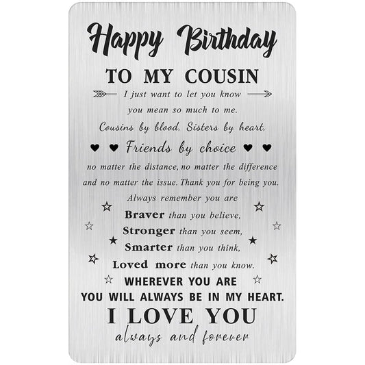 Alotozo Cousin Birthday Cards - Happy Birthday Gifts to My Cousin - Birthday Engraved Wallet Card for Cousin