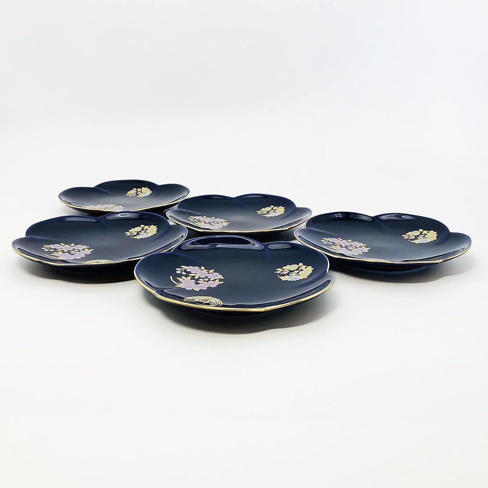 Koransha Mein Plate Ruri Hanamaru Crest Lazuli 12.7cm R3003-FS4 Set of 5