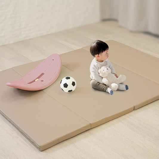 Ange Smile Play Mat, Foldable, 160 x 120, Thickness 4cm, For Babies and Children, Waterproof, Soundproof, Compatible with Floor Heating, Lightweight, Shock Absorbing, Cafe Latte