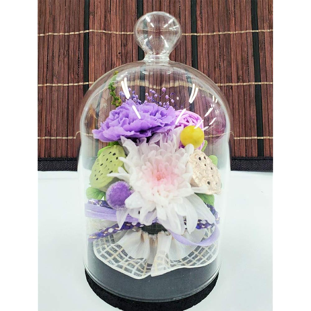 Offering Flower and Incense Set Preserved Flower Kotone Chrysanthemum Welzo Mini Cork Glass Dome Shape Mourning Buddhist Altar Ossuary Obon (Wayu Lavender) Nihon Kodo