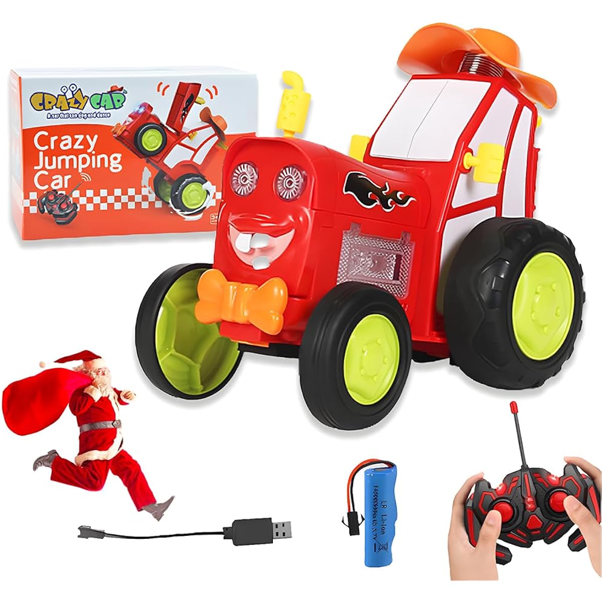 Crazy Jumping Car Toy 2023 New Remote Control Car with Headlights and Music High Speed Stunt RC Car Double Sided RC Truck RC Crawler Toy Car Gifts for Kids Gifts for Boys/Girls (Red)