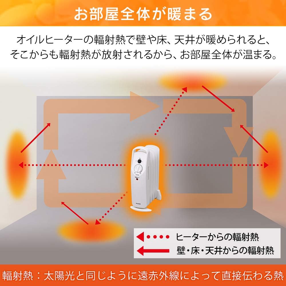 IRIS OHYAMA Heater Oil Heater 3.3 tatami Wave Type 500W Small Compact Temperature Adjustable Fall Off Function Mechanical Feet Energy Saving Heating POH-505K-MD Wood Grain Dark Brown