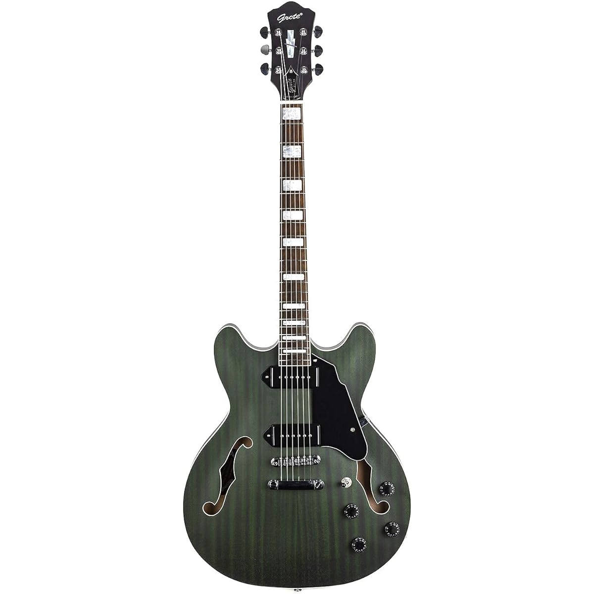 GROTE Full Scale Electric Guitar Semi-Hollow Body Guitar P90 Bone Nut Matte Paint (Green)