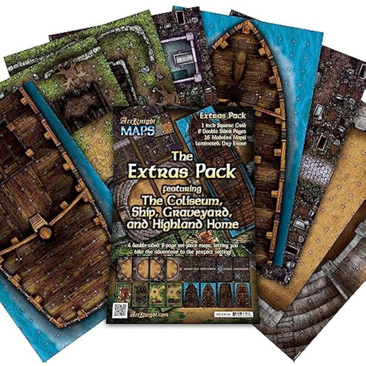 Arcknight Extra Pack Roleplaying Battle Maps; 16 Modular RPG Maps, 8 Double-Sided Pages, 1" Square Grid, Modular & Multi-Purpose Design for Tabletop Games - for Dungeons & Dragons & Pathfinder