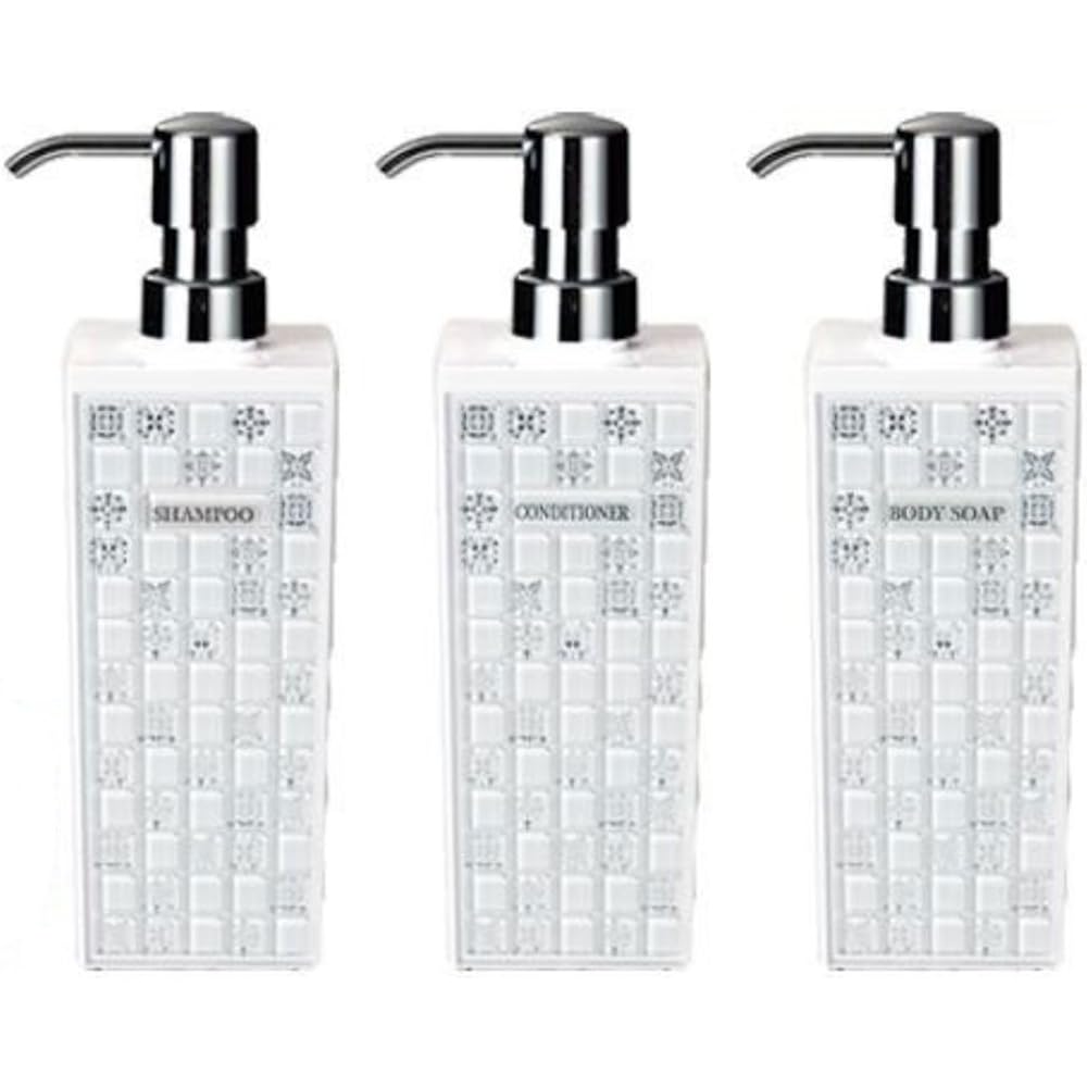 Piastrella Dispenser Refillable Bottle Set of 3 (Shampoo, Conditioner, Body Soap) Square Large (500ml) Pink