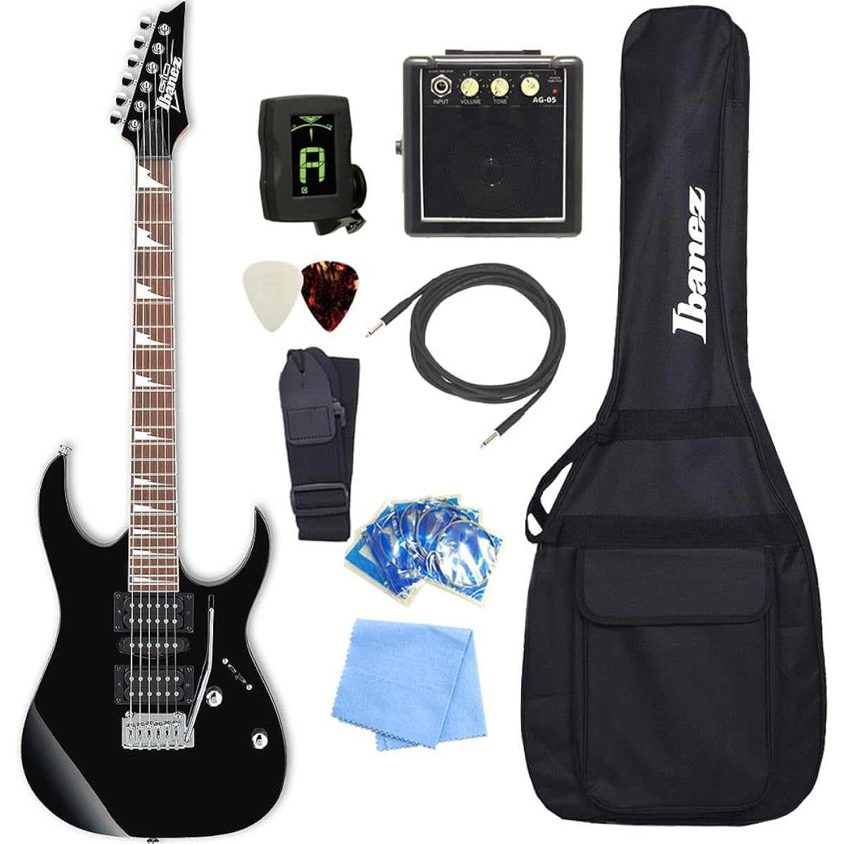 Ibanez GRG170DX BKN Electric Guitar for Beginners with Mini Amp 9-Piece Basic Set [98765]