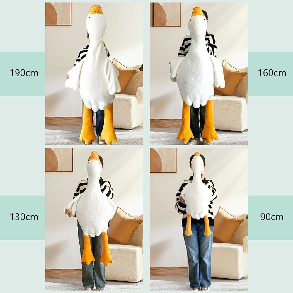 Hugging Pillow, White Goose Cushion, Stomach Pillow, Extra Large (Total Length Approx. 190cm), Animal Stuffed Toy, Large Size, Soft, Side Sleeping, Long Cushion, Girl's Present, Children's Toy