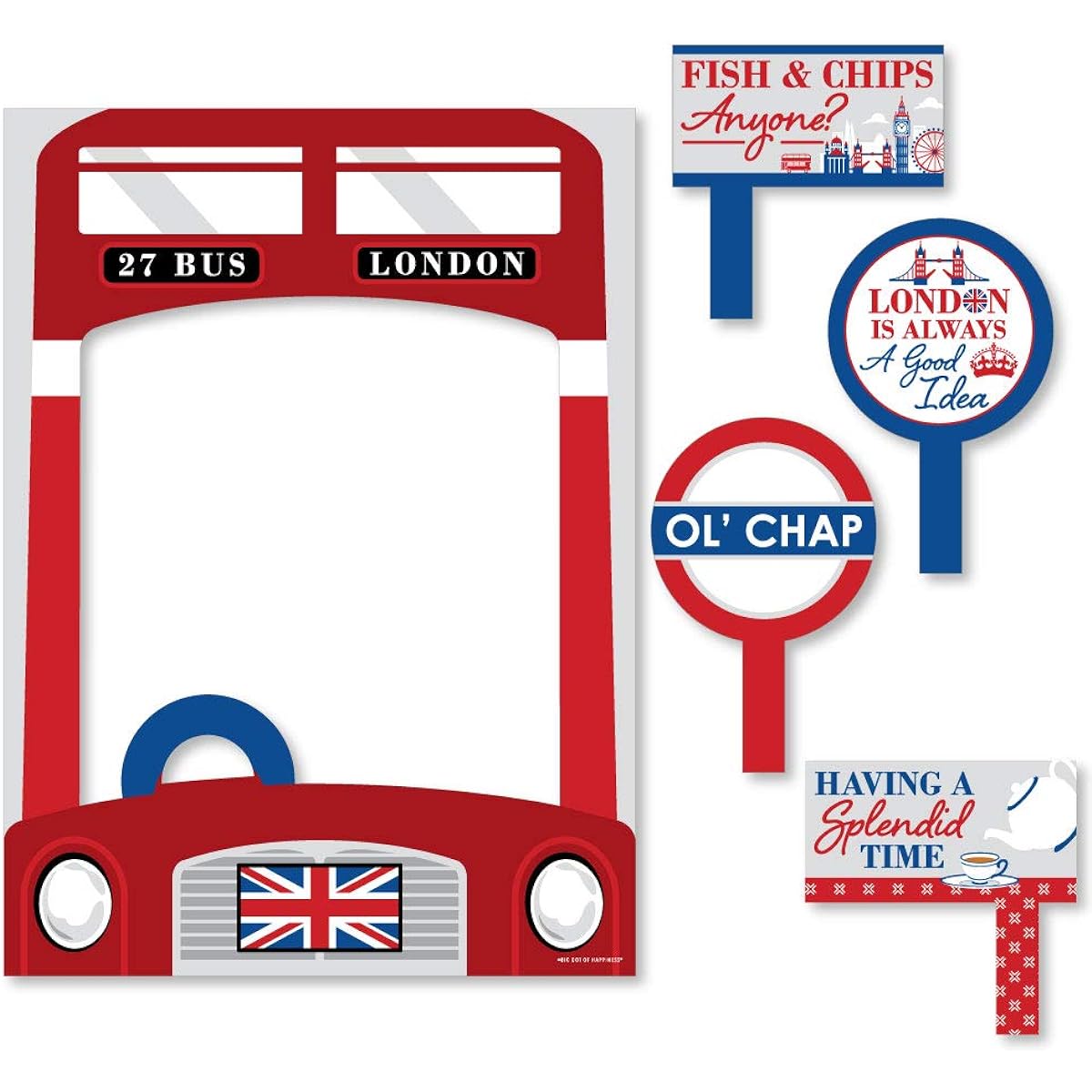 Big Dot of Happiness Cheerio, London - UK Party Selfie Photo Booth Photo Frames and Props - Printed on Durable Materials