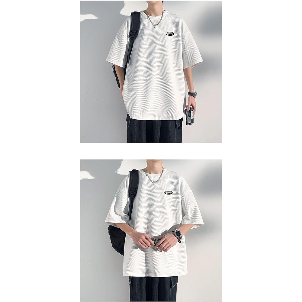 [LAiaPReL] Men's T-Shirt, Short Sleeve, Half Sleeve, Waffle Design, Large Size, Plain, Round Collar, Casual Fashion, Loose, Sweat Absorbent, Quick Drying, Breathable and Soft Couple T-Shirt, Summer Clothes