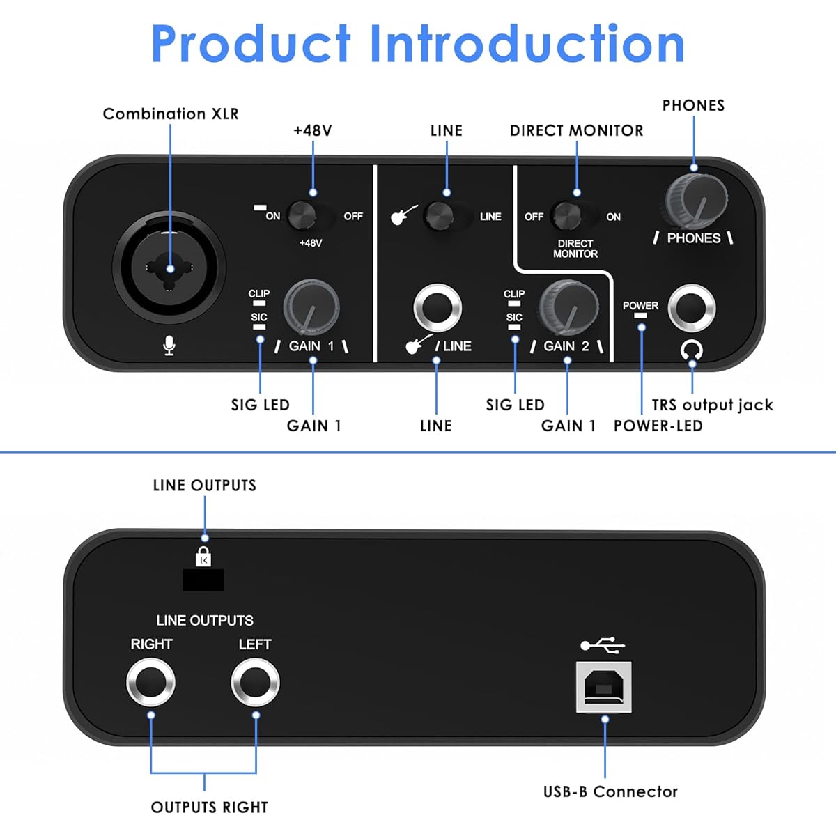 Audio Interface Solo Recording Podcast Streaming Recording Songwriting Streaming Podcast Plug and Play Noise Free XLR Audio Interface (#003)