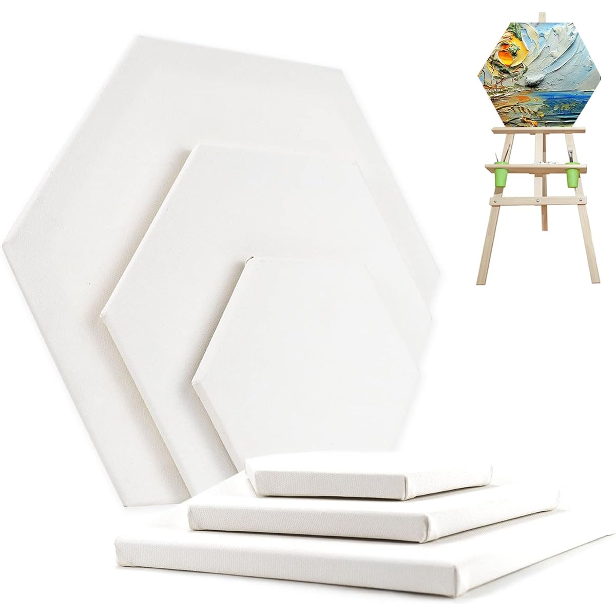 HVEST Blank Canvas for Painting, 6 Pieces Hexagon Blank Canvas Boards, Canvas for Painting Artists Students Kids Adults Painters DIY Painting Blank Canvas Boards