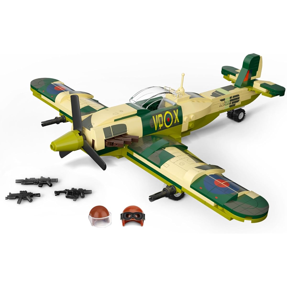 TOY PLAYER Spitfire Fighter Plane Jet Building Set - Compatible with Lego Planes, Military Airplane Models, Great Gift for Ages 6, 7, 8, 9, 10, 11, 12, WWII Military Set Collectors & Enthusiasts.