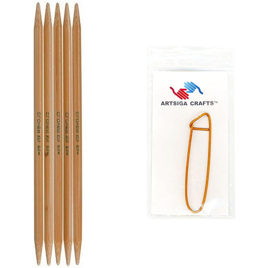 Clover Needlecraft Takumi Bamboo Double Point Knitting Needles 7 Inch 5 Pack Size 3/3.25mm Artsiga with 1 Craft Stitch Holder 3015 03