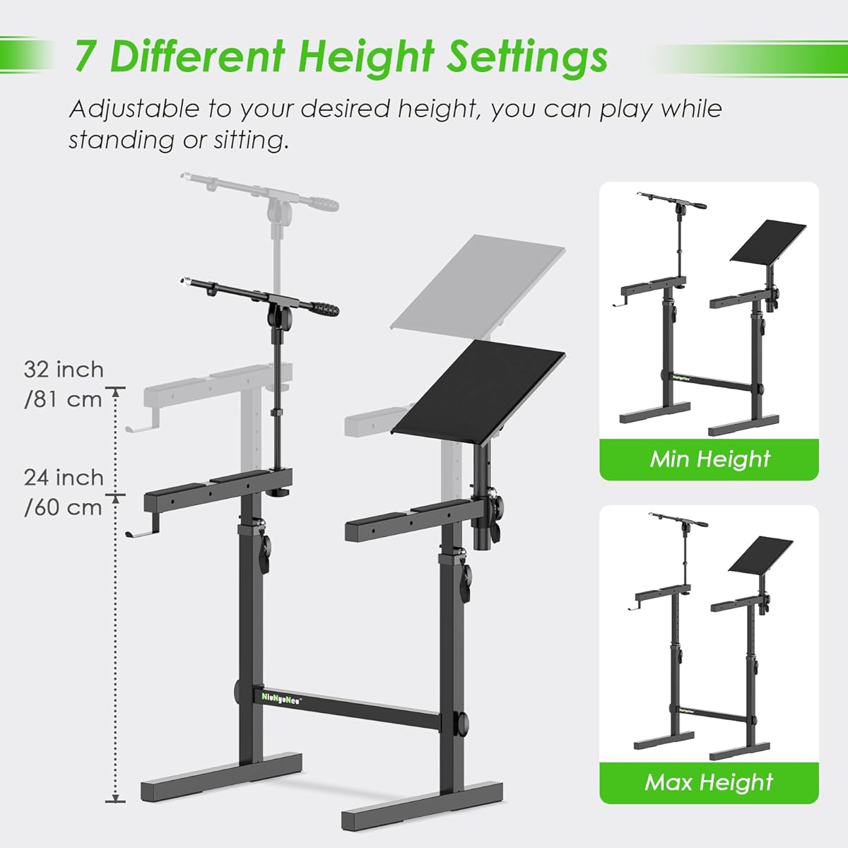NiuNyuNeu Multifunctional Keyboard Stand Heavy Duty Piano Stand with Microphone Stand and Laptop Stand Headphone Hook Height Adjustable Combo Keyboard Stand