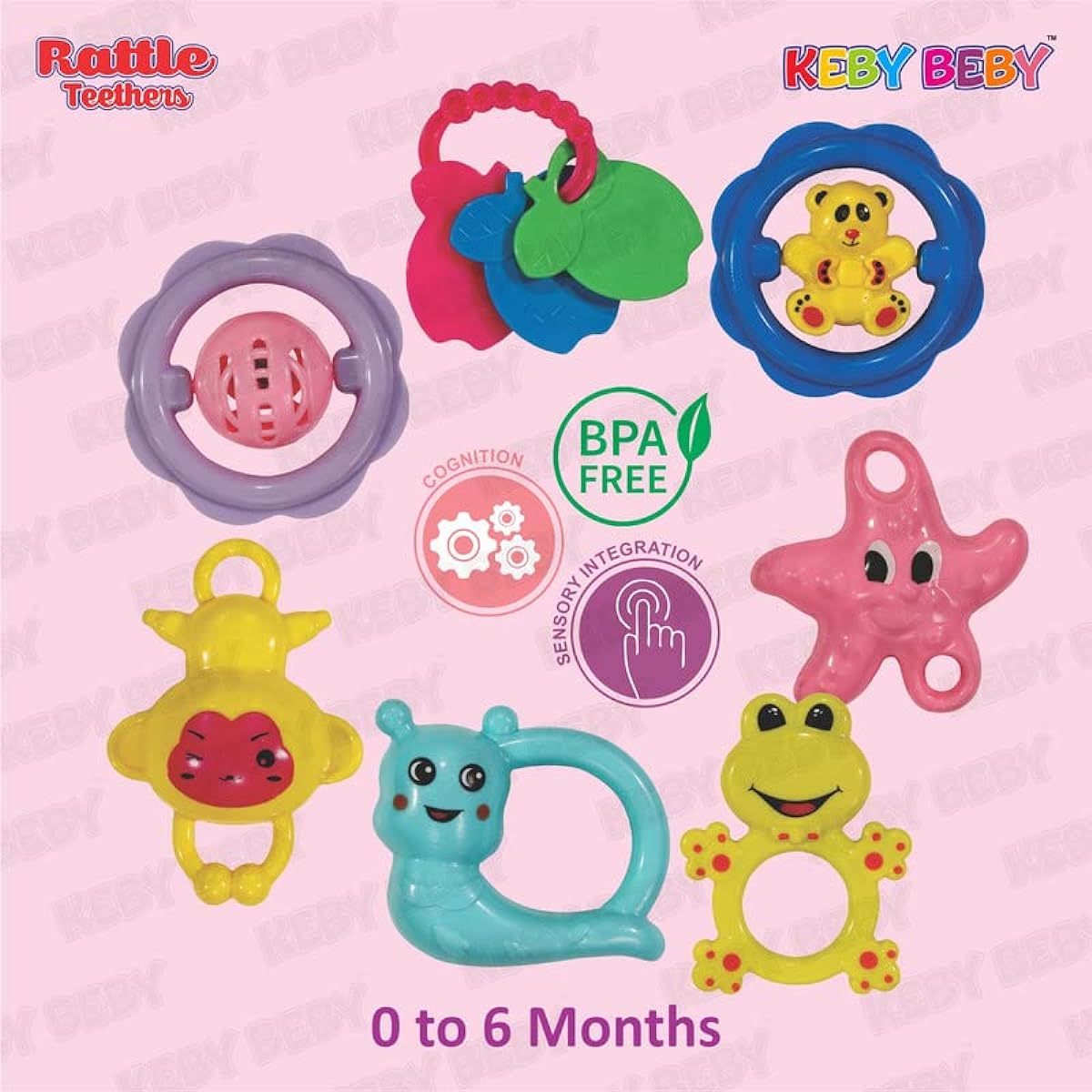 KEBY BEBY Colorful 7 Pack Non-Toxic Baby Rattle Set BPA Free Gift Set for Newborn Girls Boys (AKB 07 A)