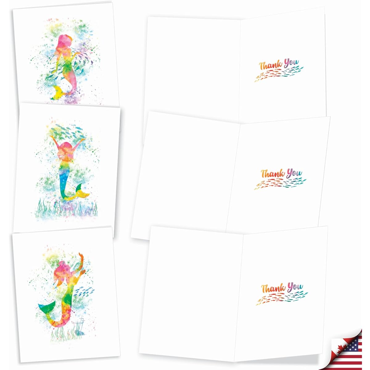 The Best Card Company Funky Rainbow Mermaid - Box of 20 Thank You Note Cards with Envelopes (4 x 5.12 inches) - AM6863TYG-B2x10