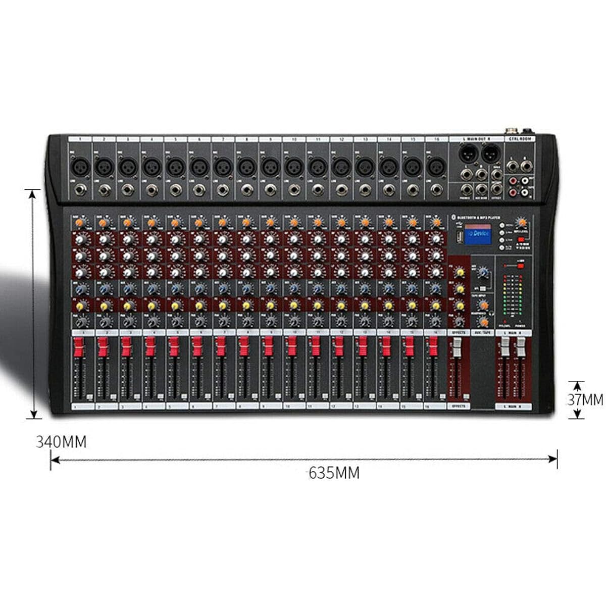 TFCFL 16 Channel Audio Mixer Professional USB Audio Interface Soundboard Console Desk System Interface Digital USB Computer Phantom Power Stereo DJ Studio Metal+Plastic Black