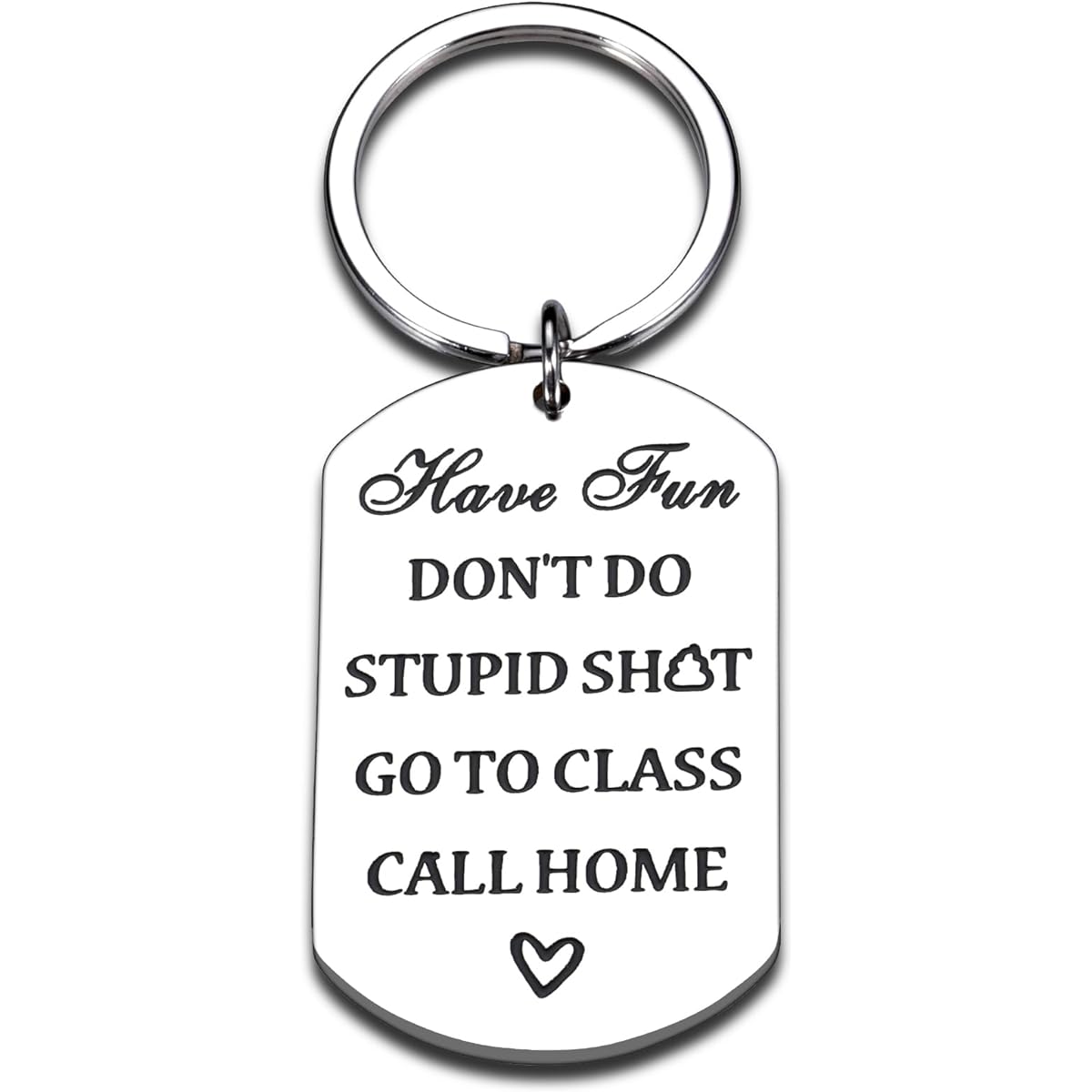 VANLOVEMAC Back to School Gift Have Fun Don't Do Stupid Keychain for Teens Boys Girls Christmas Birthday Present Son Daughter Fun Gag Gift for College Students First Day of School, Silver, Small