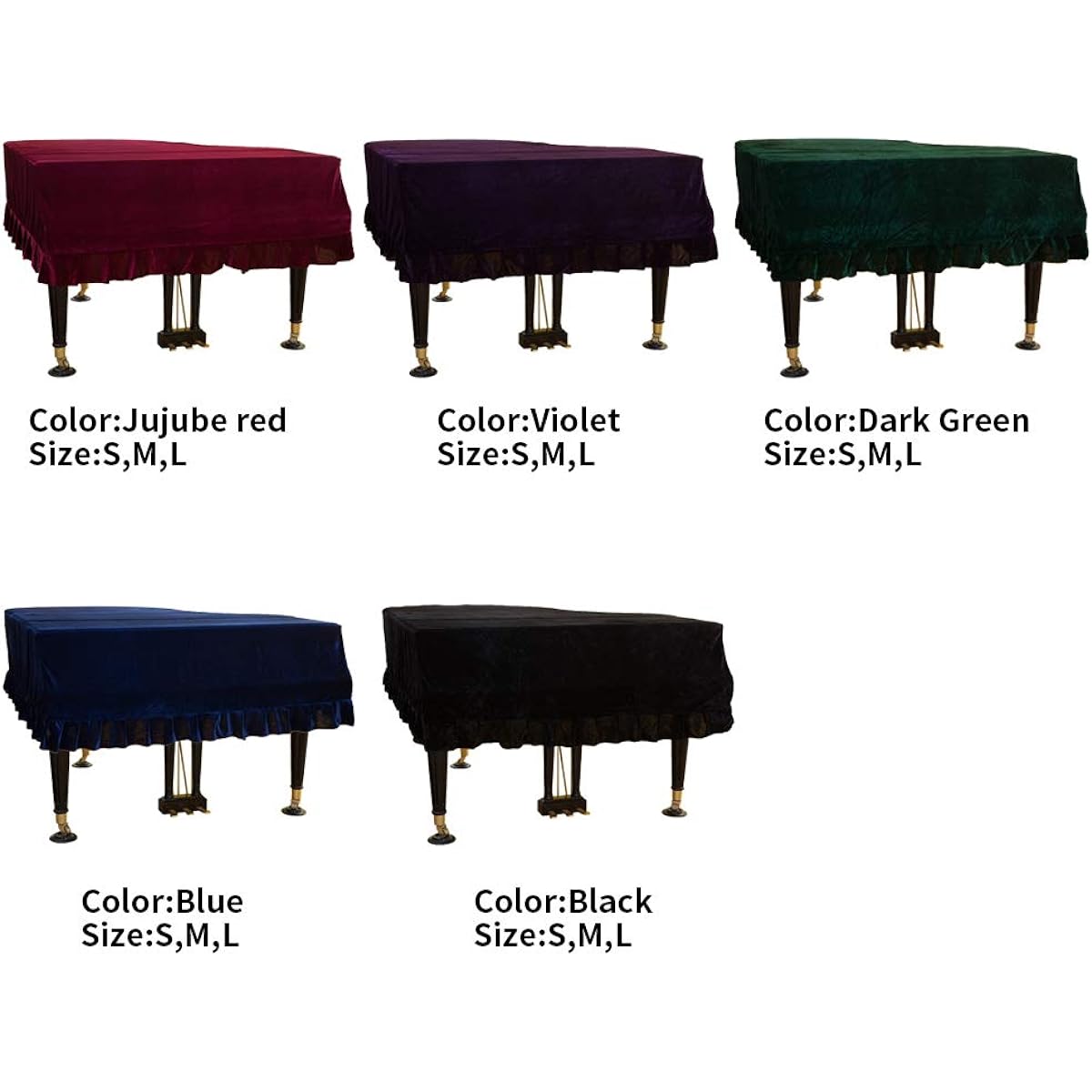 Mettoo Grand Piano Cover Preche Dustproof Washable Piano Cover | Stain Resistant Gold Soft Border Triangle Decorative Protective Cover Cloth for Grand Piano