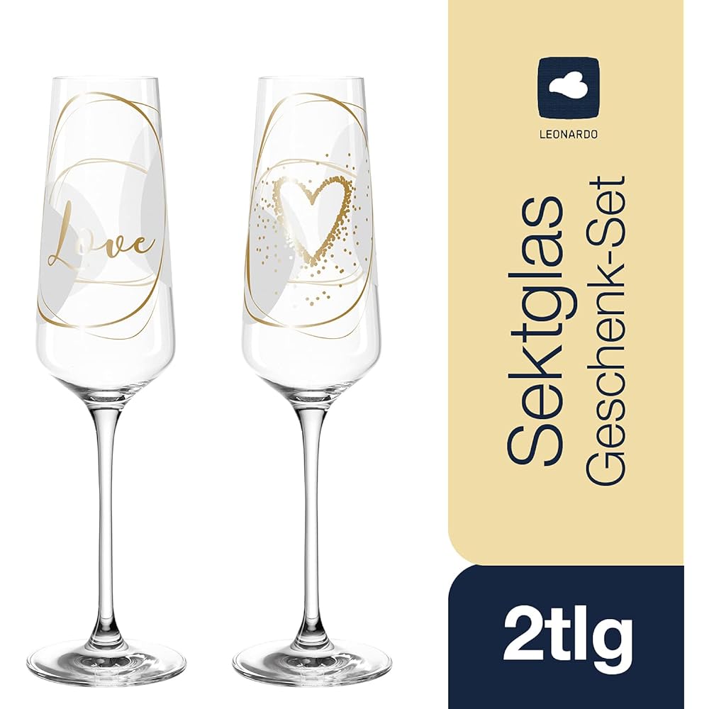 LEONARD Champagne Glass Pair Special Gift Set 280ml "Love"