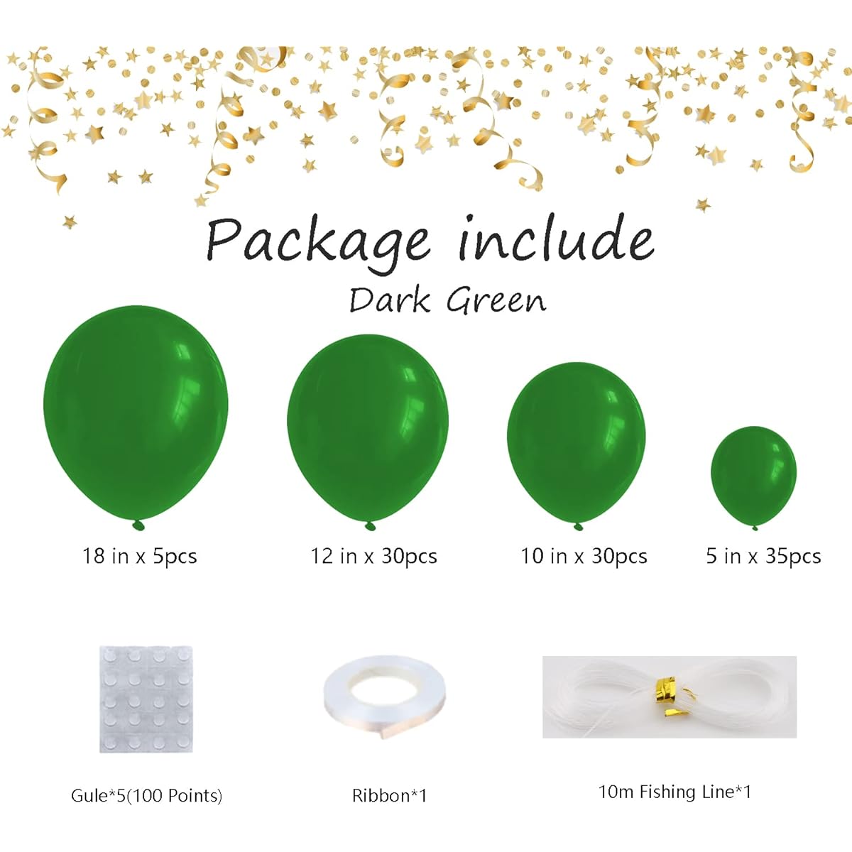 Dark Green Balloons, 100pcs Dark Green Balloons Garland Arch Kit 5/10/12/18inch Different Size Dark Green Matte Latex Balloons for Baby Shower Birthday Jungle Safari Party Decorations Christmas Balloons