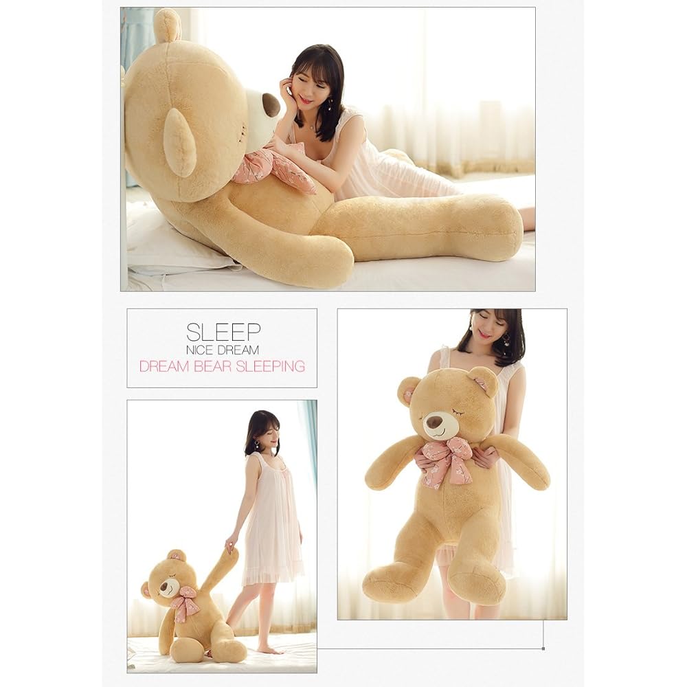 Bear Stuffed Toy Nemu Nemu Teddy Bear Fluffy Cute Sleeping Face Sleepy Bear (90cm, Yellow)
