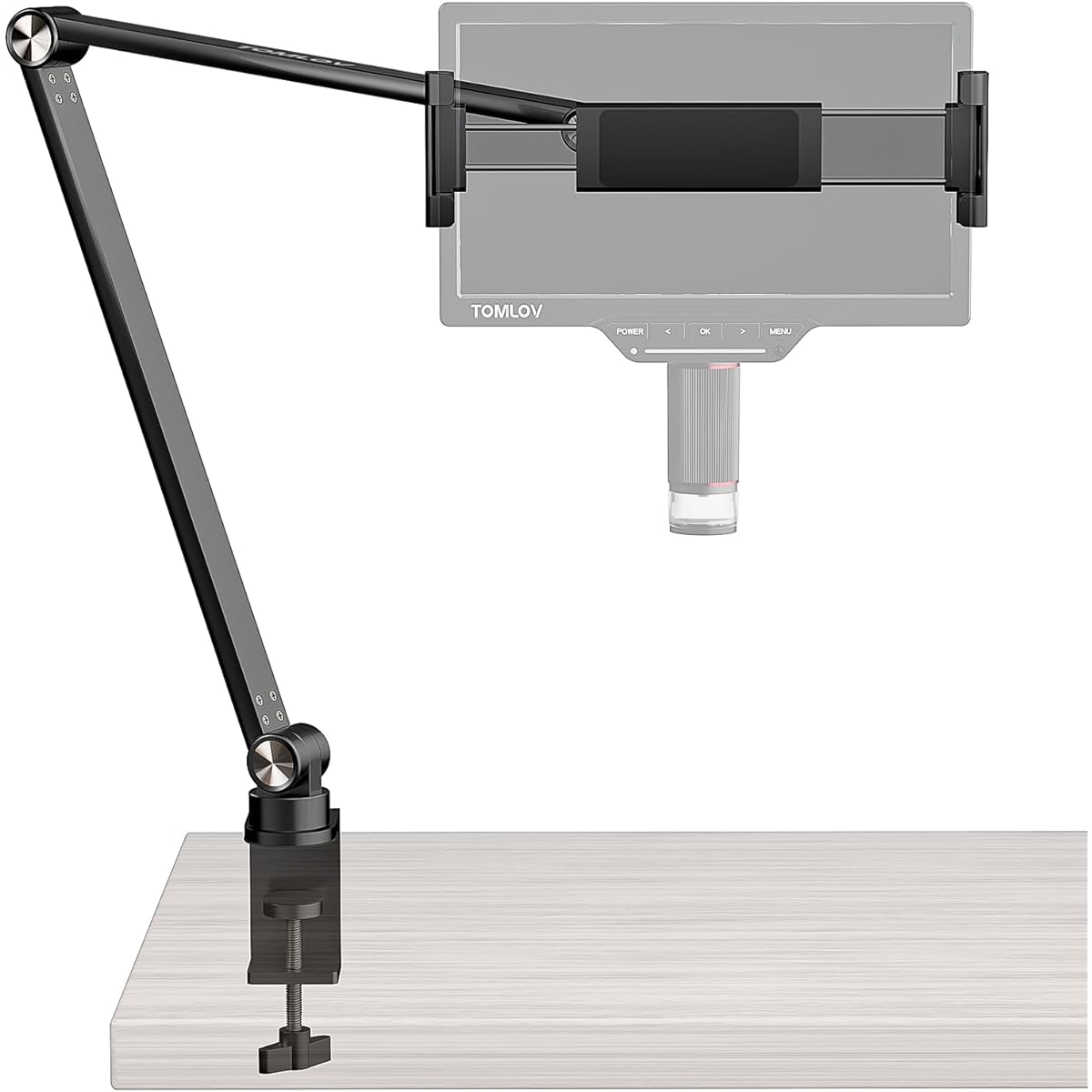 TOMLOV Flexible Arm Digital Microscope Stand AM03 Cantilever Stand Upgraded Suspension Boom Scissor Arm Stand with Microscope Clip for Soldering Microscope DM601 DM201 DM501