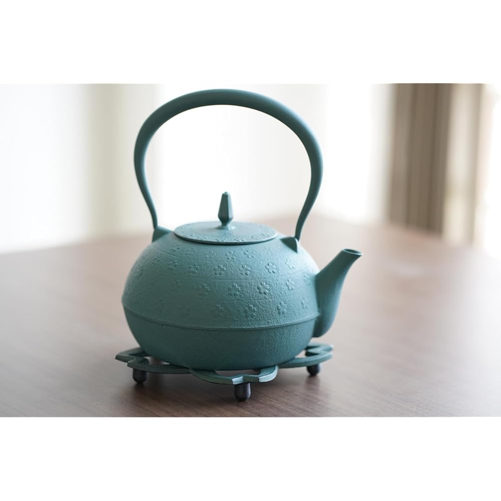 Ikenaga Tekko Nanbu Ironware Iron Kettle Made in Japan Kettle 1.2L Compatible with IH and Gas Fires Tea Container Iron Replenishment Shade Sakura Pattern Green Bamboo