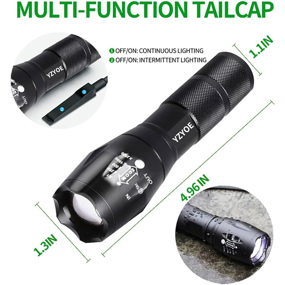 Rechargeable Green Light Tactical Flashlight, 500 Yard Green Hunting Light Zoom Flashlight Pig Predator Lamp with Pressure Switch Universal Picatinny Orbital Mounting Kit.