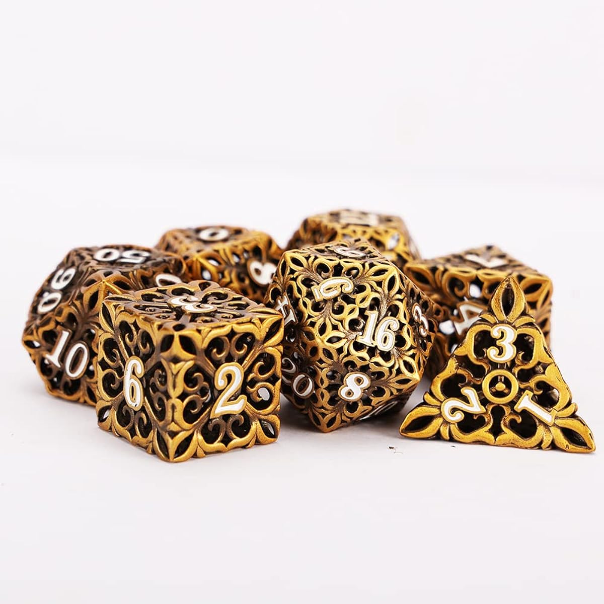 Metal Dice DND Dice Set D&D 7 Pieces Dice Polyhedron Hollow Dungeons & Dragons Dice L Size MTG RPG Role Playing Game Shadowrun Math Instruction D20 D12 D10 D8 D6 D4 Metallic Box Included (Gujin)