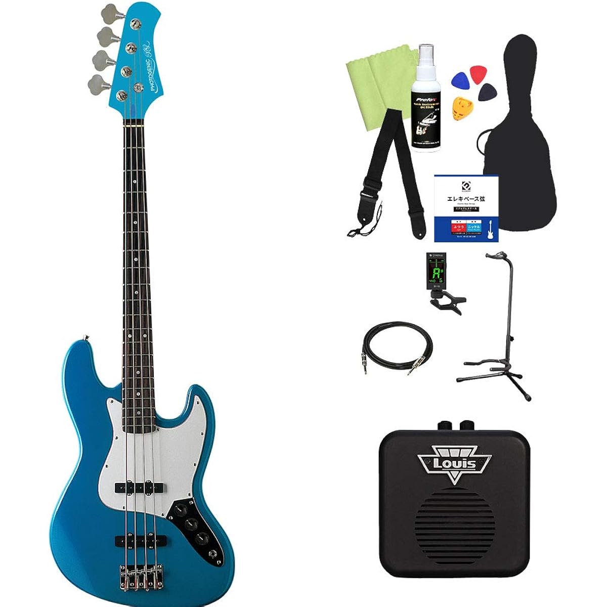 Photogenic JB-240 MBL Bass Beginner 12-piece Set [With Mini Amplifier] Jazz Bass Type Photogenic