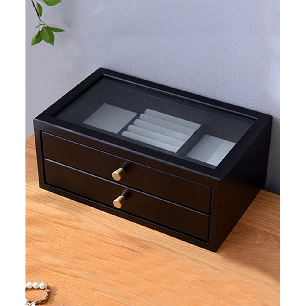 Aimoha Accessories Storage Stylish Wooden Paulownia Wood Jewelry Box Accessory Case Storage Box Large Capacity Storage Display Elegant Necklace Bracelet (Black) FREE