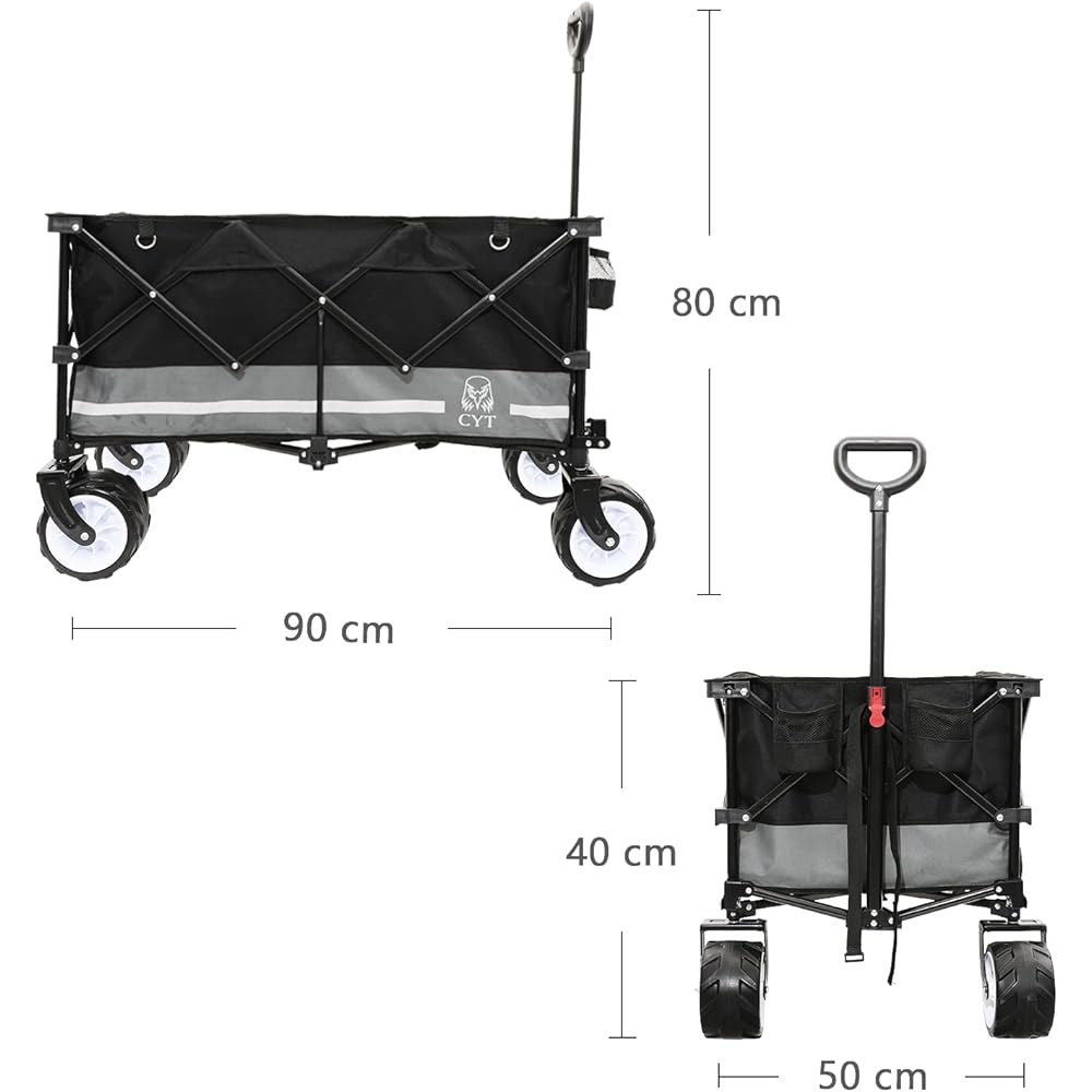CYT Carry Wagon Large Capacity 156L Load Capacity 100kg Outdoor Wagon Carry Cart Free Standing Storage Compact Camping Fishing Shopping Large Tire Black