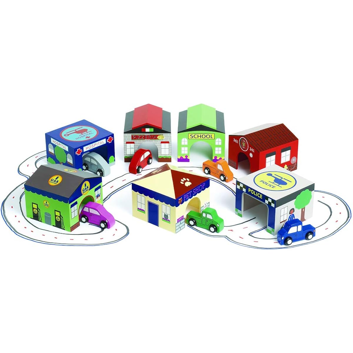 Excellerations Around Town Wooden Constructions - Set of 7 (Item # Drivein)
