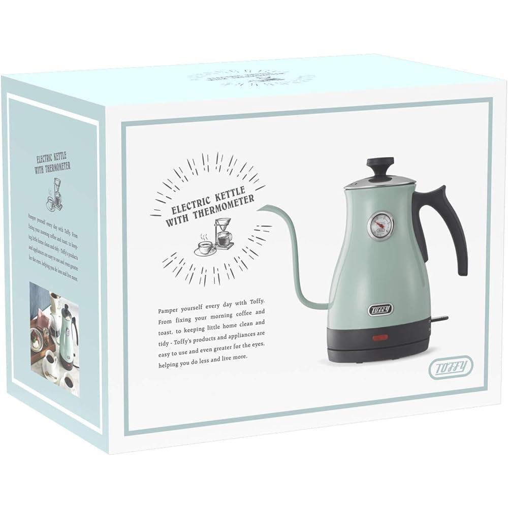 [Toffy] Electric kettle with thermometer K-KT3 (Pale Aqua), suitable temperature, coffee drip, hand drip, dry heating prevention, gooseneck spout, retro K-KT3-PA