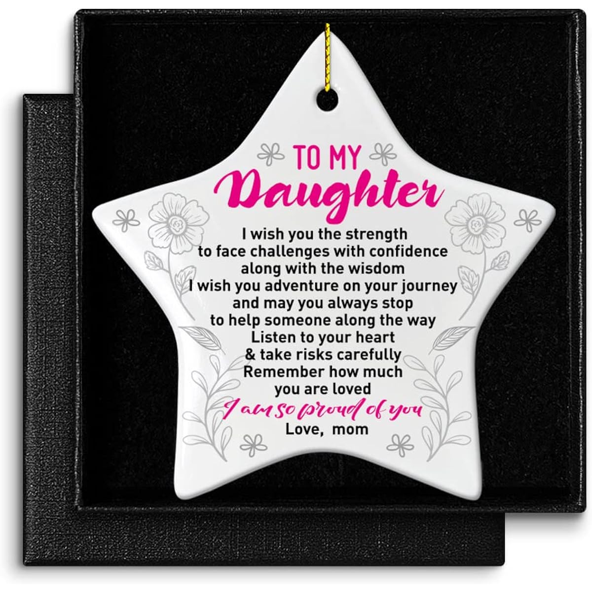 Daughter Christmas Ornament Gift from Mom Challenge with Confidence Birthday Graduation Souvenir Ornament Gift for Daughter Christmas Tree Star Ceramic Ornament Decoration