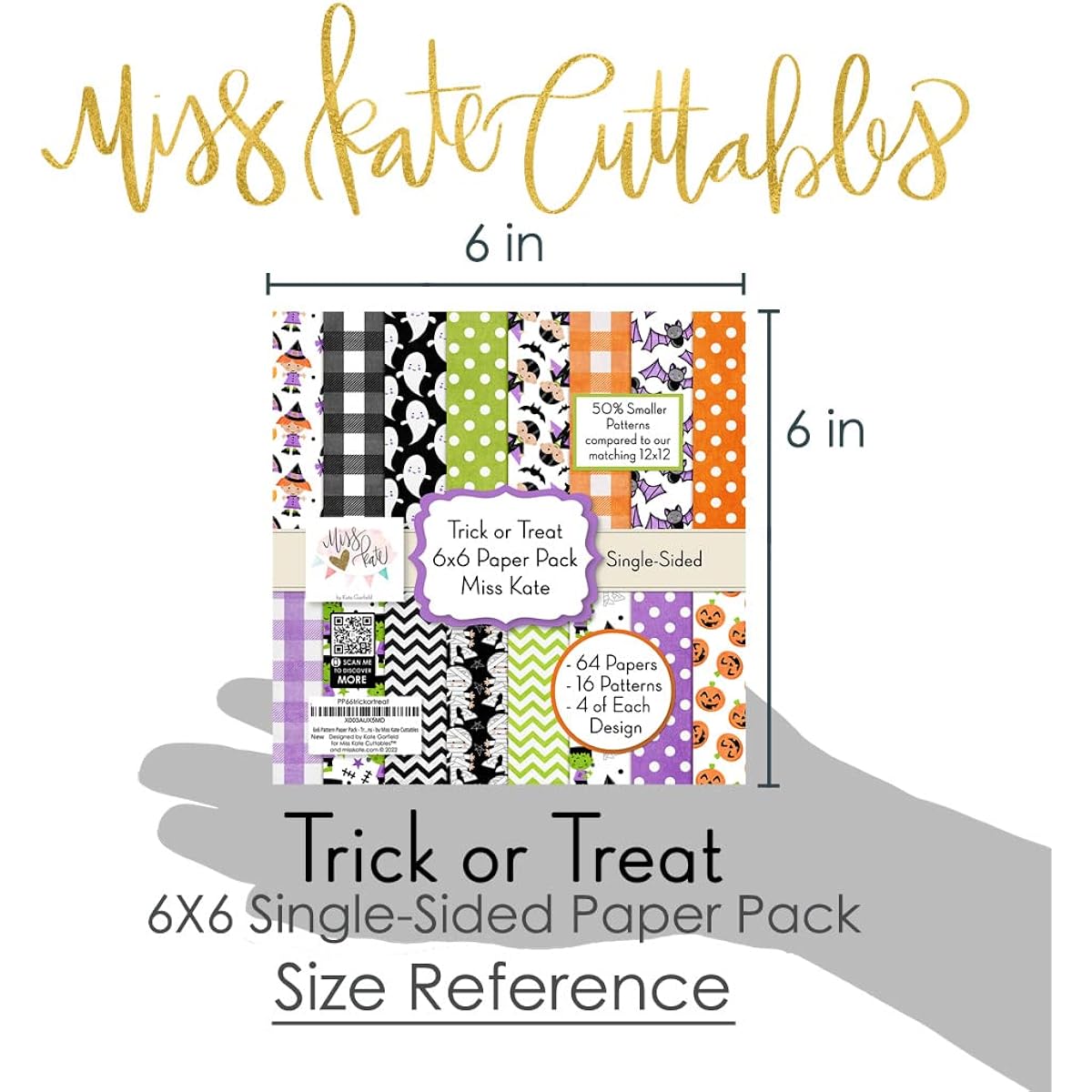 Miss Kate Cuttables 6x6 Pattern Paper Pack - Trick or Treat - Premium Specialty Paper for Halloween Scrapbooking, Single Sided, 6"x6" Collection of 64 Sheets - 50% Smaller Patterns -