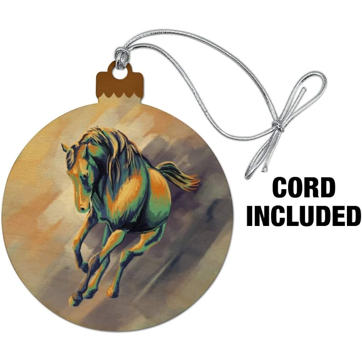 Running Horse Painting Cool Colors Wood Christmas Tree Holiday Ornaments