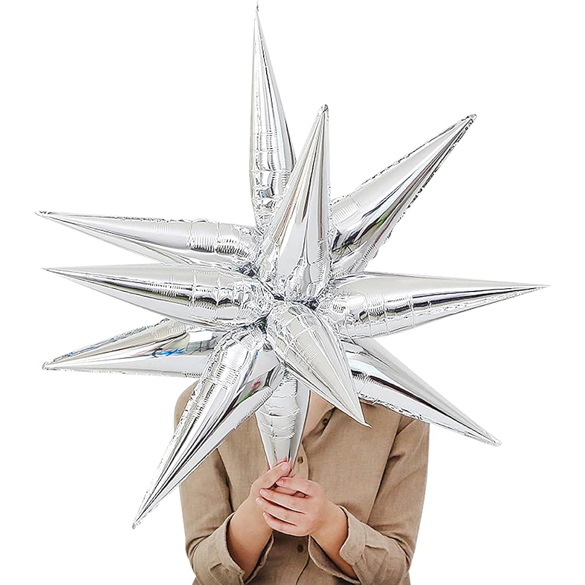 R STAR Foil Cone Point Star Balloons for Party Supplies Silver 50pcs