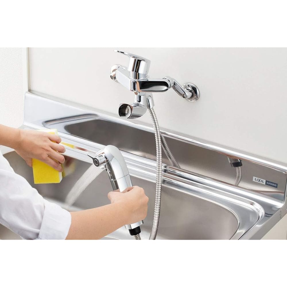 LIXIL INAX Kitchen Single Lever Mixing Faucet with Built-in Wall-Mounted Water Purifier, Hand Shower Included, Eco Handle, Anti-Freeze Drain Specification RJF-865YN