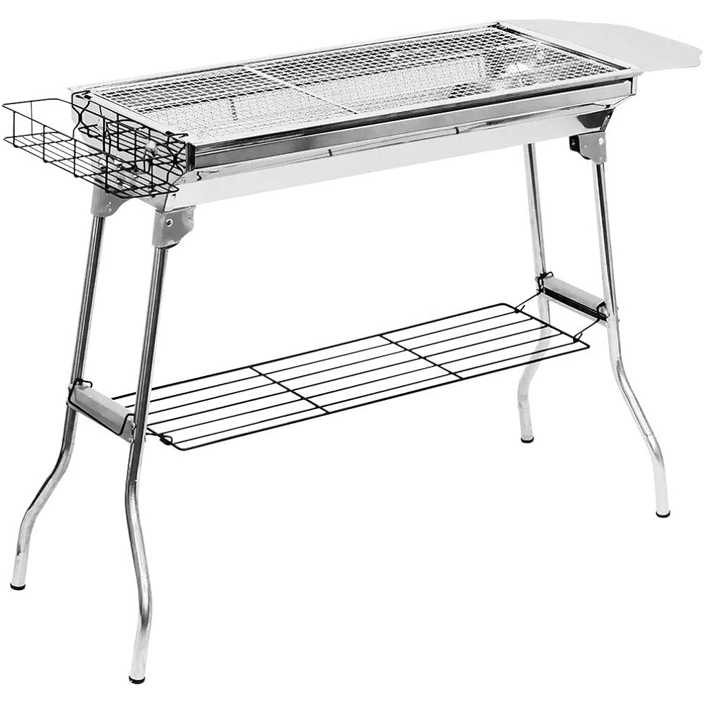 SeatheStars Outdoor Stove Barbecue Foldable Large Lightweight No Assembly Required Stainless Steel Grill Width 73cm Large Group Portable 2 Grills Included Condiment Rack Included