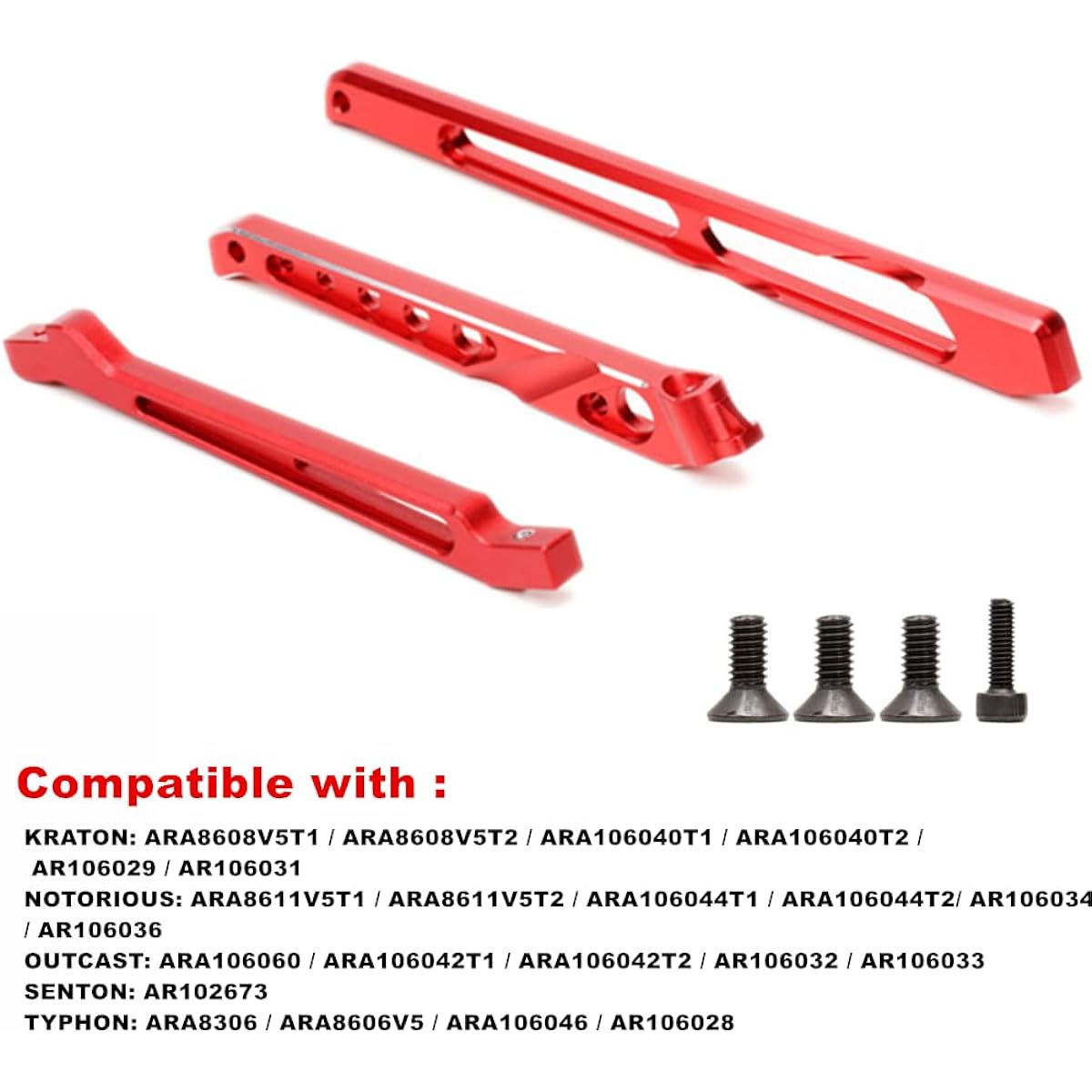 Aluminum Front Rear Chassis Brace Set Upgrade Parts for ARRMA 1/8 KRATON 6S Notorious 6S BLX, Outcast 6S BLX, Typhon 6S #AR320446 ARA320555R(Red)