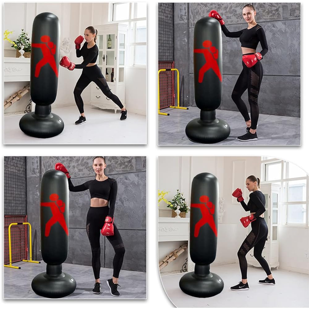 Inflatable Boxing Bag - Sandbag for Home Use PVC Retractable Sandbag Inflatable up to 160cm Height Ideal for Boxing Training Karate Emotional Release Suitable for Adults and Children