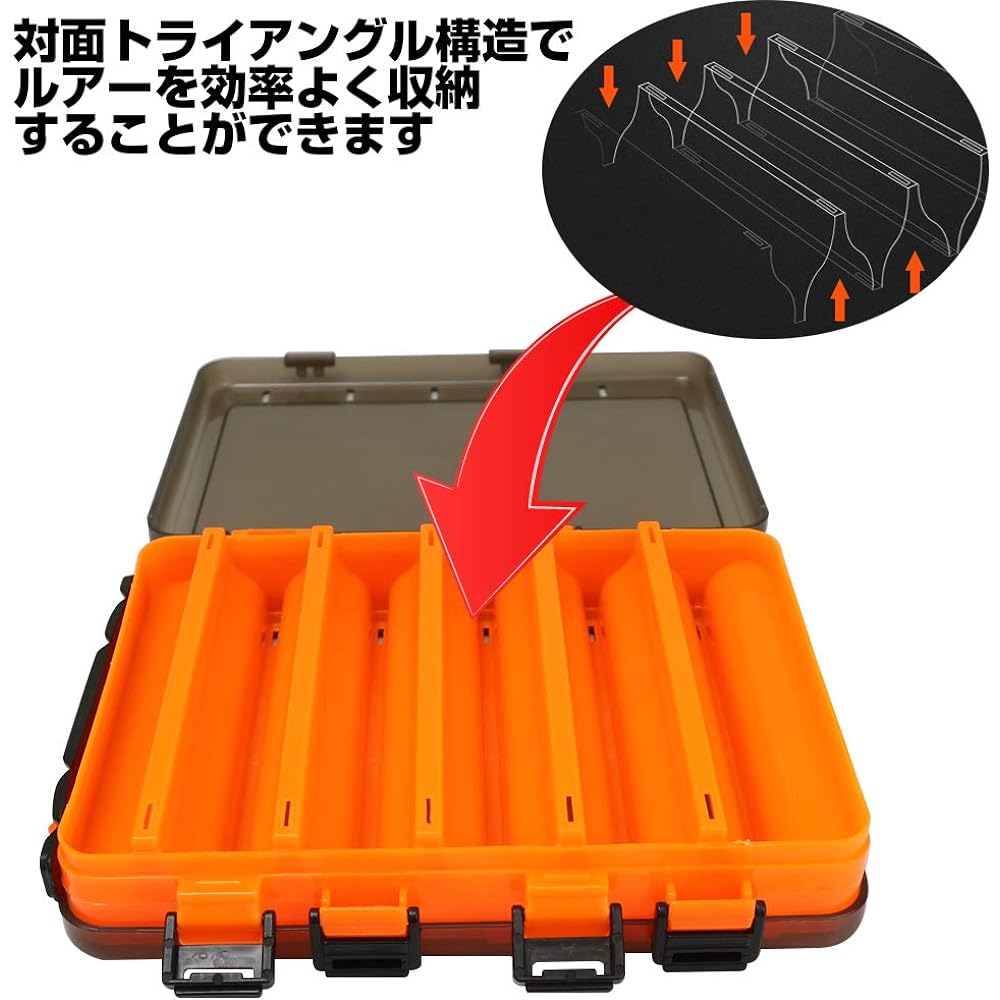 AINetJP Reversible Tackle Box Fishing Tackle Storage Lure Case Double Door Portable (Set of 2, Orange)