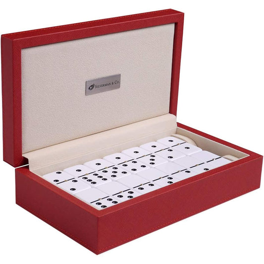 Silverman & Co. Double 6 Large White Domino Set - Red Case