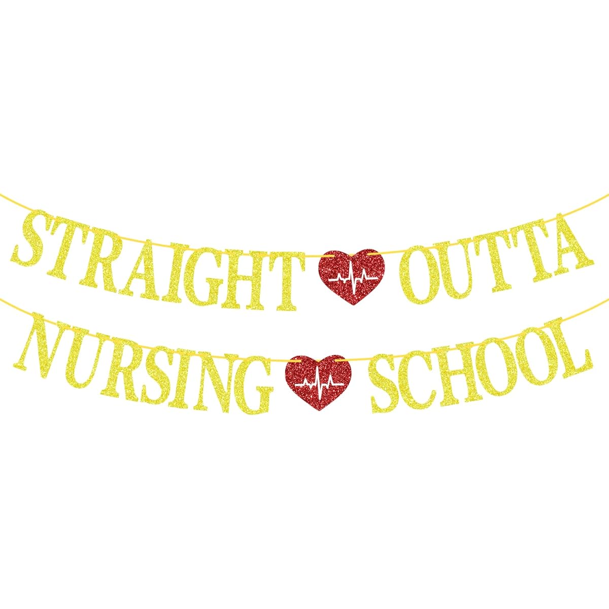 Gold Glitter Straight Outta Nursing School Banner, I Survived Nursing School/Congrats Nurse, 2024 Medical School Nurse Graduation Party Decorations