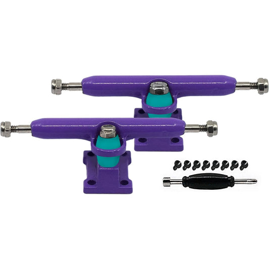 Teak Tuning Prodigy Fingerboard Trucks with Upgraded Locking Nuts, Purple Color - 32mm Width - Professional Shape, Look and Components - Includes Pro Duro 61A Bubble Bushings in Teak Teal