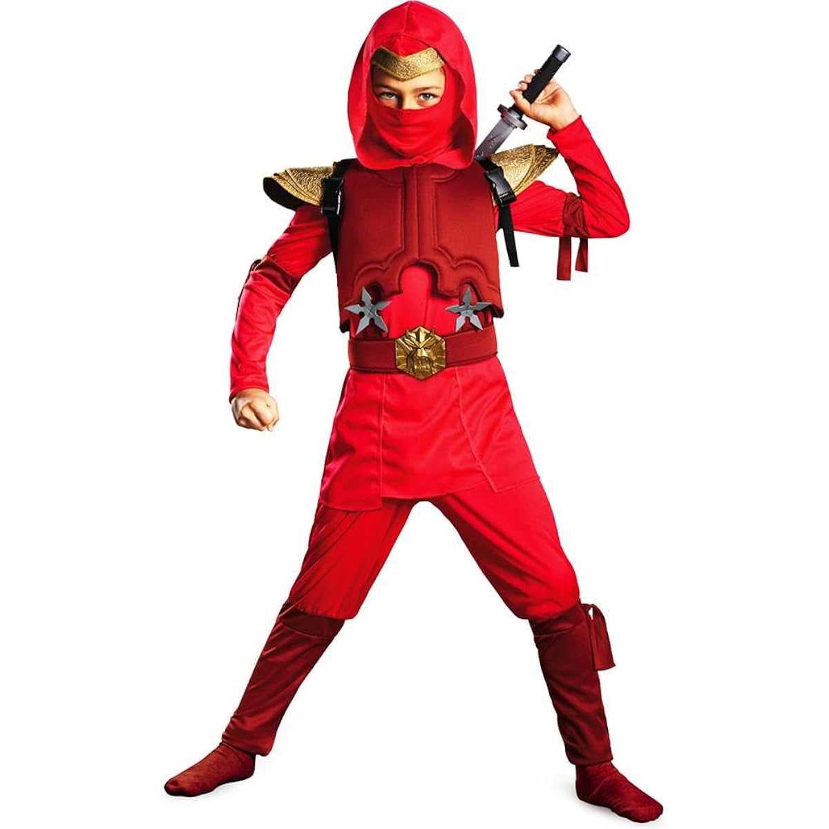 Disguise Shadow Ninja Red Fire Ninja Deluxe Boys Costume, One Color, 4-6