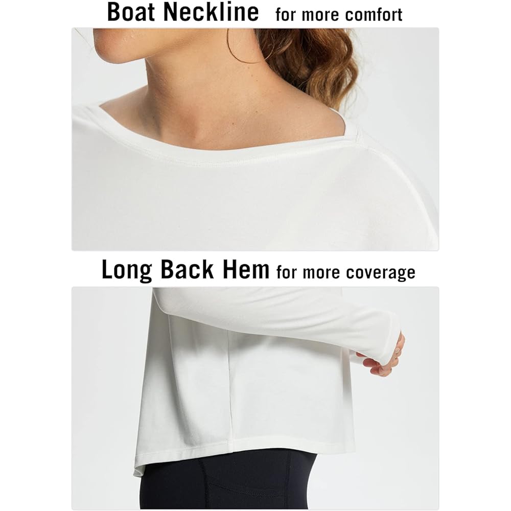 [Ballif] Yoga Wear, Long Sleeve, Women's Top, Autumn/Winter, Boat Neck T-Shirt, Training, Gym, Sportswear, Long Sleeve T-Shirt, Long T-Shirt with Thumbholes, Quick Drying, Sweat Absorbent, Breathable, Lightweight
